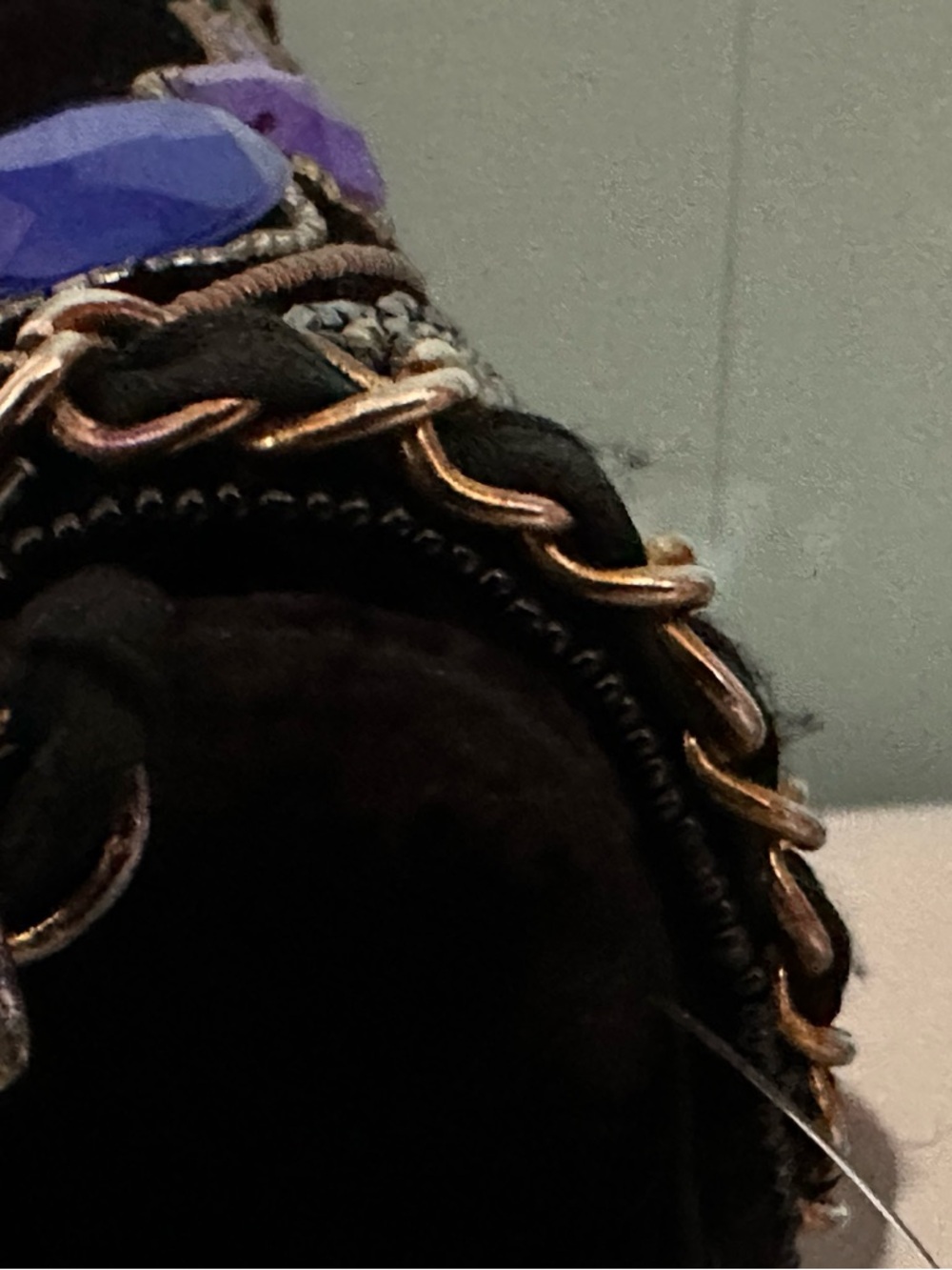 MAGID - Hand Made, Black Velvet Evening Clutch with Multicolor Gem Accents - Picture 7 of 11